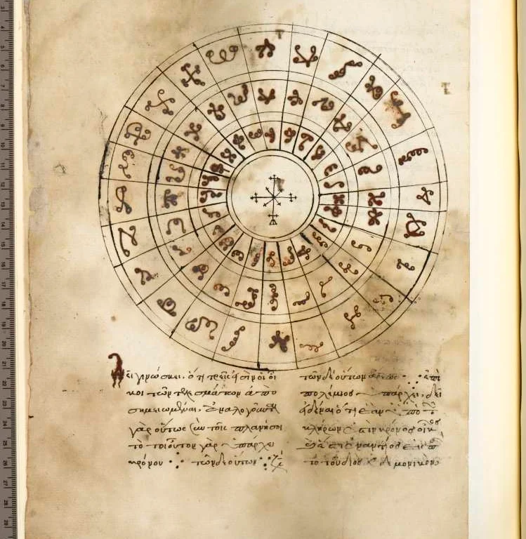 Magical diagram from the Harley MS 5596 manuscript