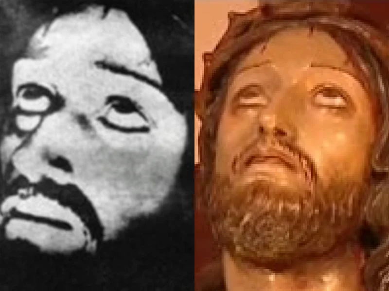Comparison of the Chronovisor Jesus photo and the Collevalenza crucifix statue