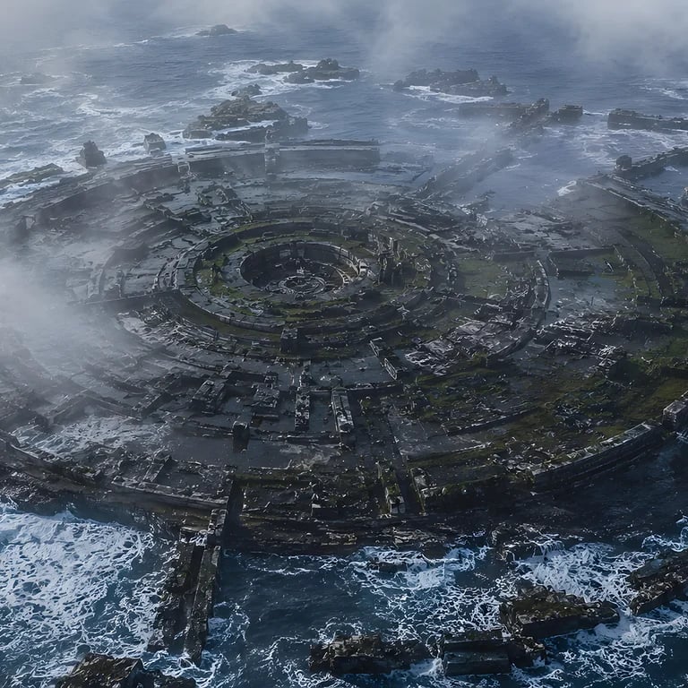 An artist's concept of an ancient, advanced maritime city
