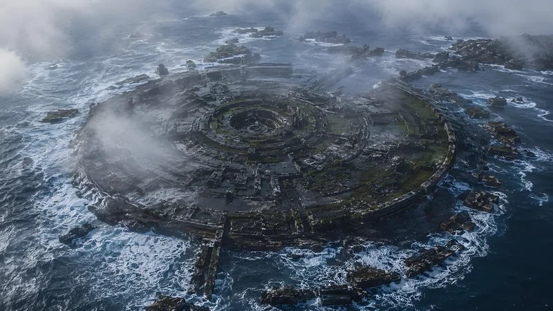 An artist's concept of an ancient, advanced maritime city